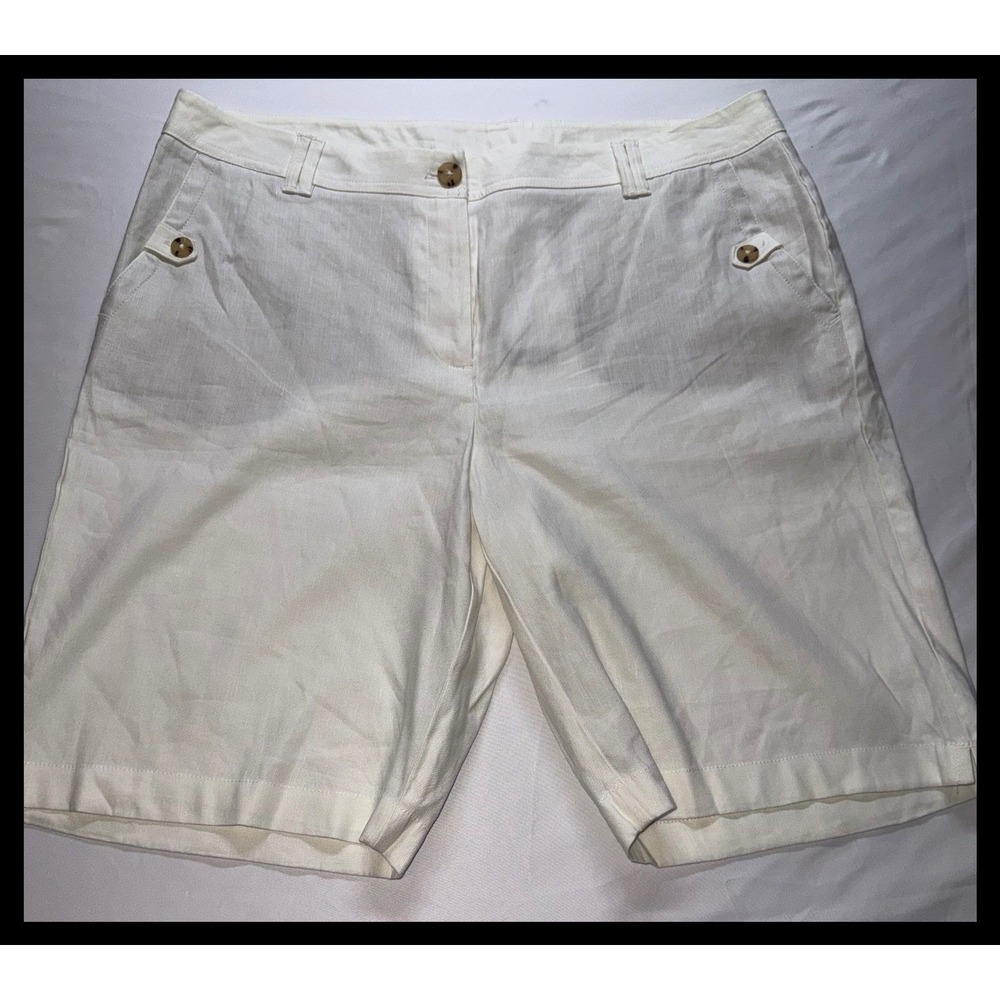 J.Jill Shorts Women 14 White Linen Stretch Bermuda Casual